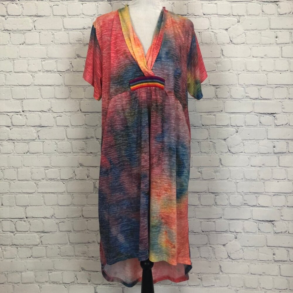 Pitusa Rainbow Tie Dye Kaftan Cover Up Dress Petite